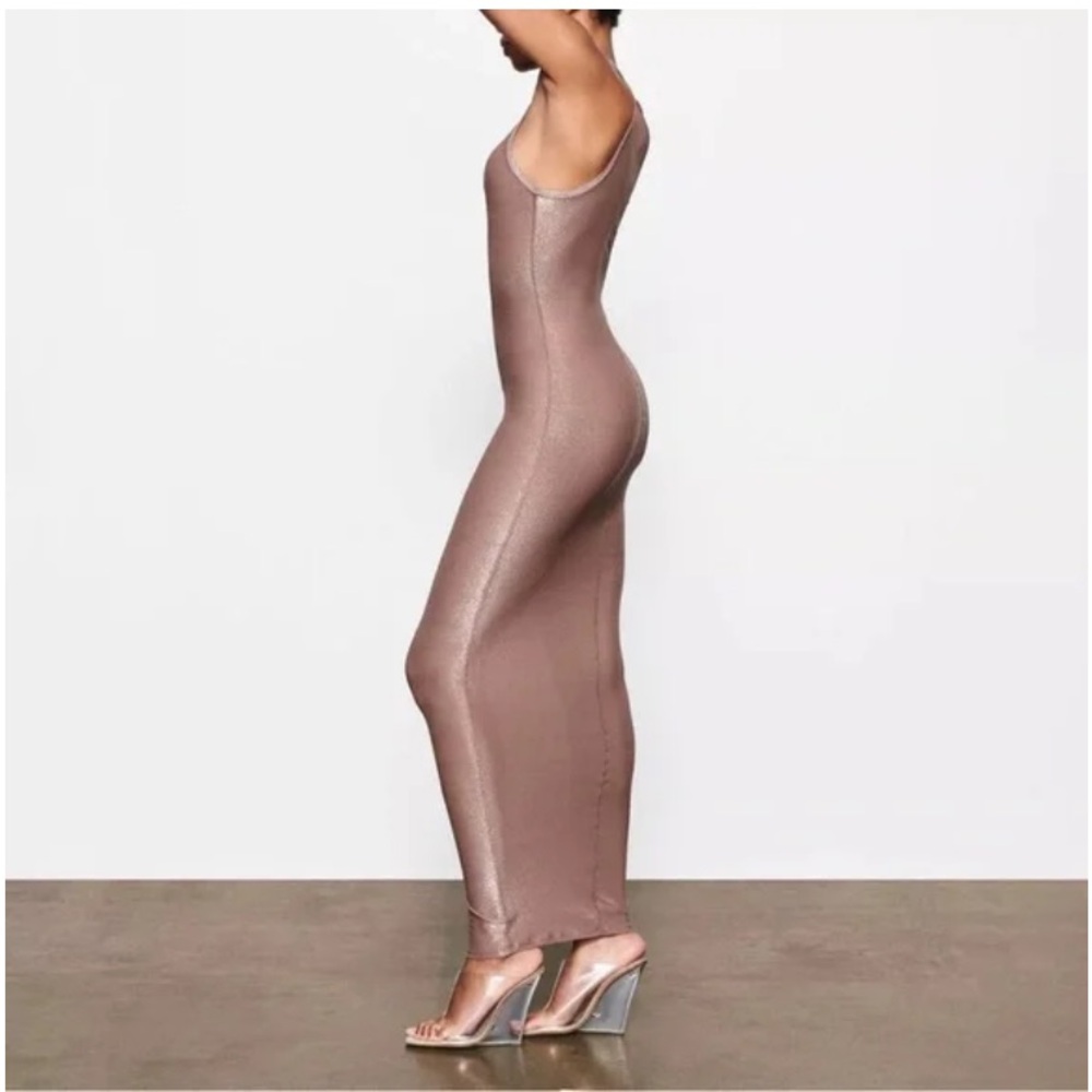 SKIMS NWT Rare mesh sheer sequin long maxi dress. Color Ochre, Size M